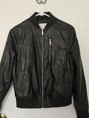 a new day Black Faux Leather Bomber Jacket SIZE XS